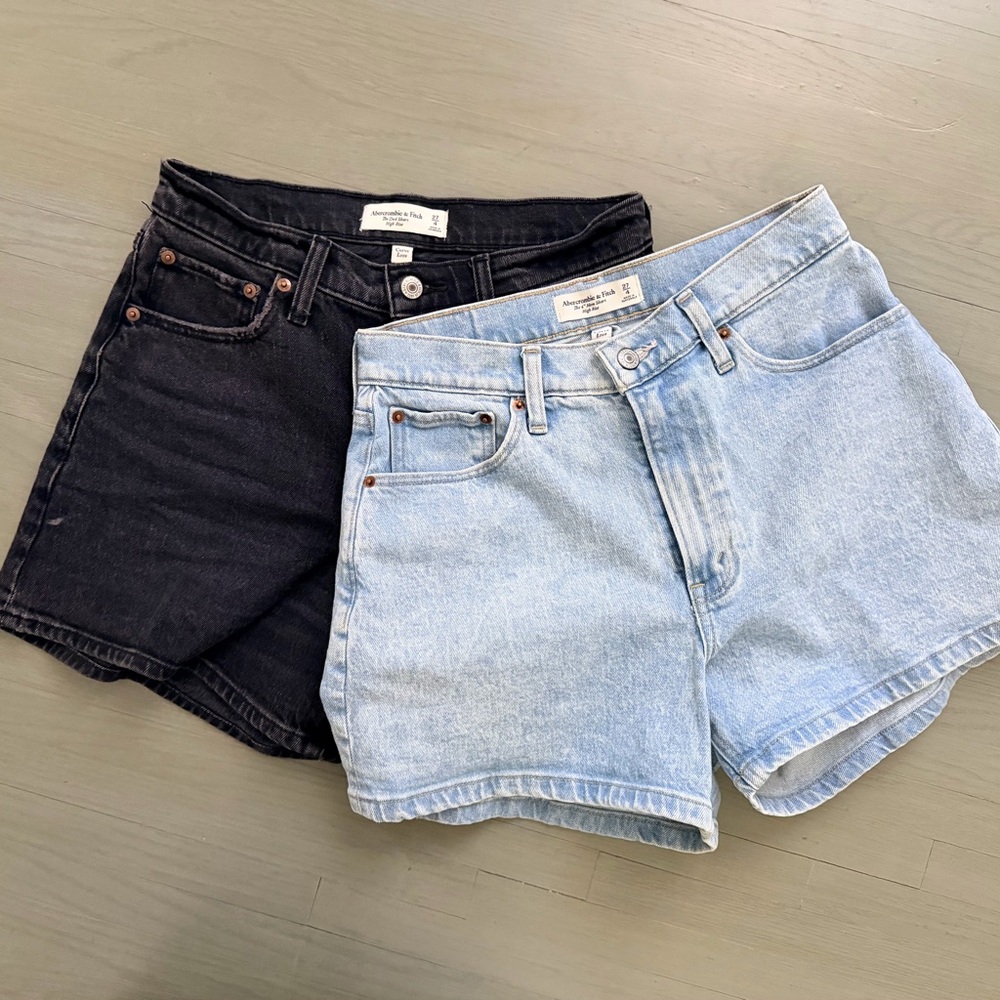 Abercrombie & Fitch Black and Light Blue Jean Shorts